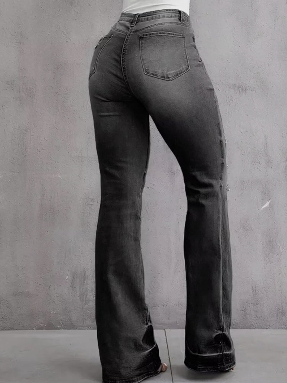High-Rise Distressed Flare Jeans - Black - Picture 3 of 15